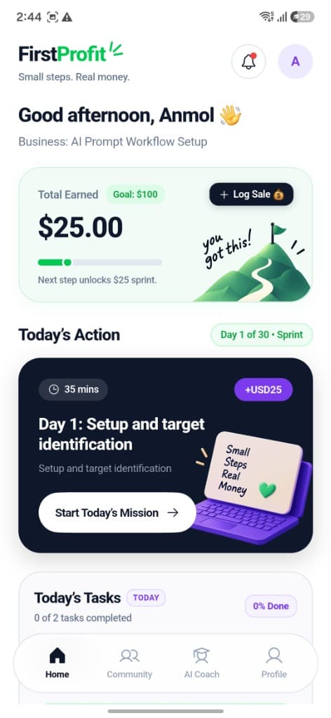 FirstProfit Dashboard Screen