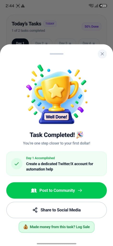 FirstProfit Task Completed Modal